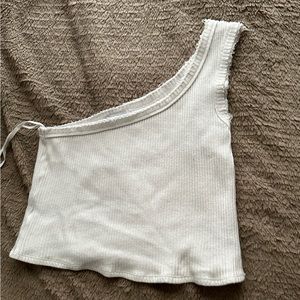 Urban Outfitters One Should White Tank Stressed Hem